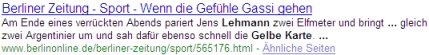 Berliner Zeitung: Am Ende eines verrueckten Abends pariert Jens Lehmann zwei Elfmeter und bringt ... gleich zwei Argentinier um und sah dafuer ebenso schnell die Gelbe Karte ...